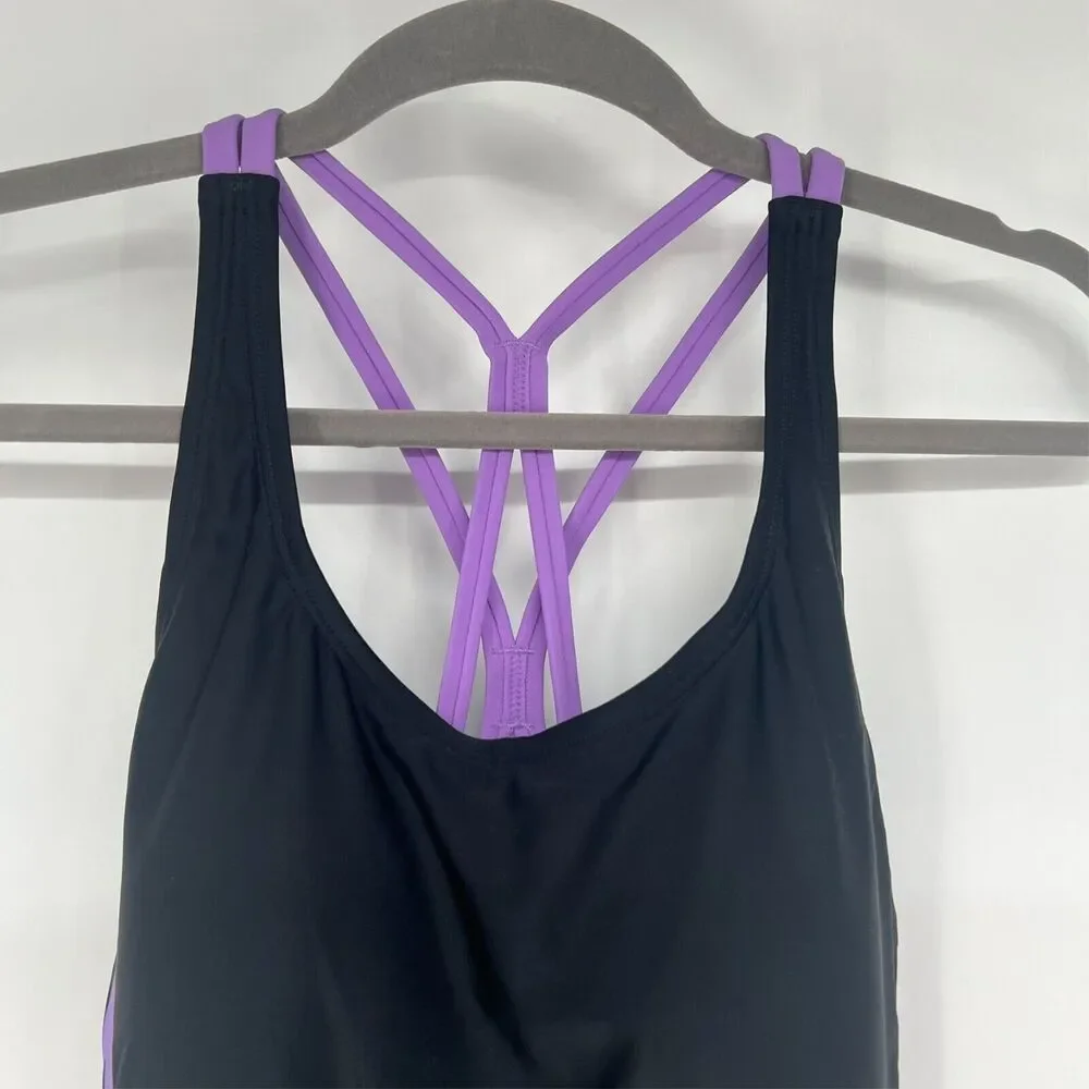 NWT Speedo Swimsuit Womens 12 Black Fairy Wren One Piece Racing Cut Criss Cross